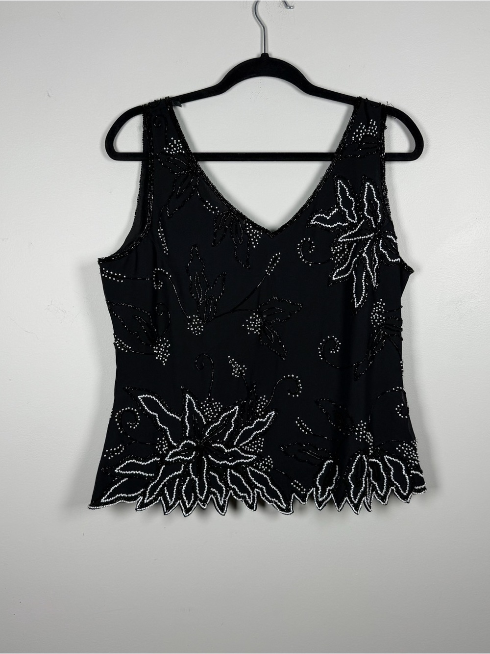 Jkara Women's Small Black Beaded Floral  Sleeveless Formal Whimsy Party Top